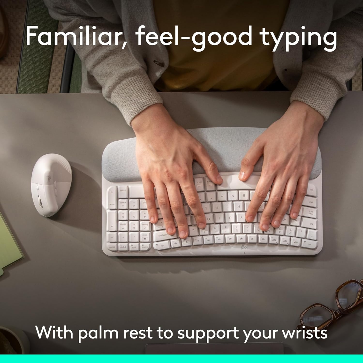 image:imageLogitech Wave Keys amp Lift Vertical Mouse Ergonomic Wireless Keyboard and Mouse Combo with Cushioned Palm Rest EasySwitch Bluetooth for MultiOS WindowsMac OffWhiteOff White