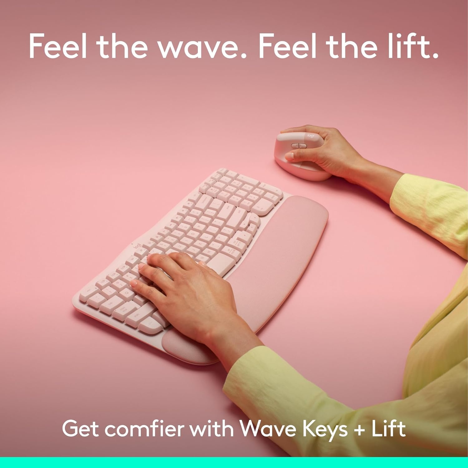 image:imageLogitech Wave Keys amp Lift Vertical Mouse Ergonomic Wireless Keyboard and Mouse Combo with Cushioned Palm Rest EasySwitch Bluetooth for MultiOS WindowsMac OffWhiteRose