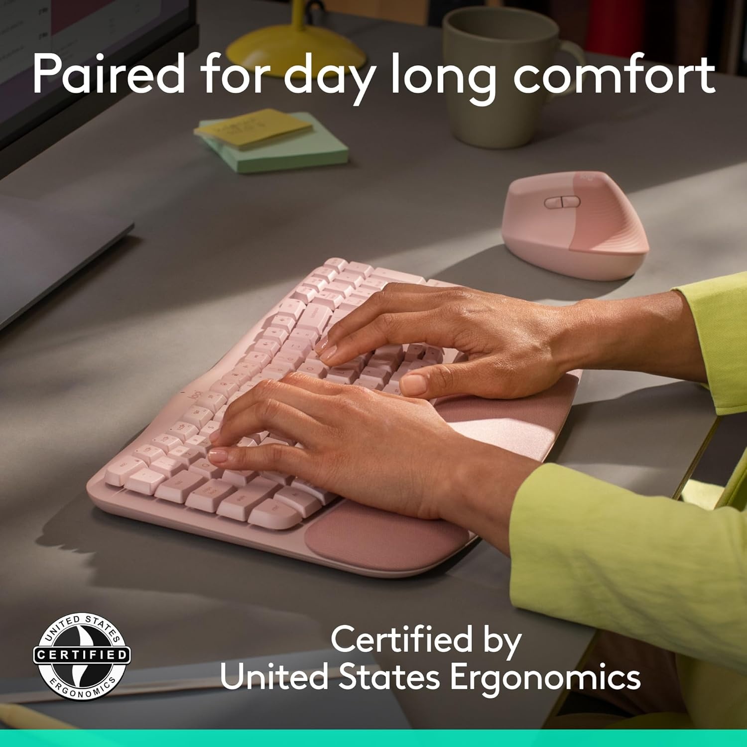 image:imageLogitech Wave Keys amp Lift Vertical Mouse Ergonomic Wireless Keyboard and Mouse Combo with Cushioned Palm Rest EasySwitch Bluetooth for MultiOS WindowsMac OffWhiteRose