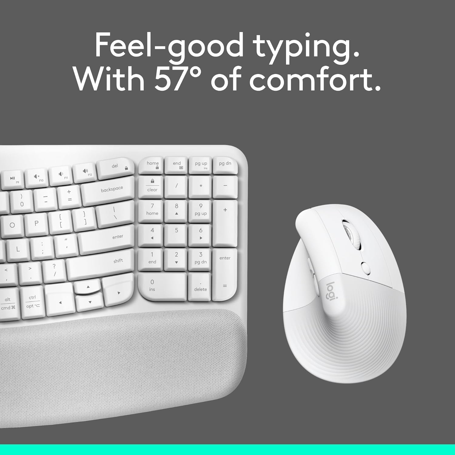 image:imageLogitech Wave Keys amp Lift Vertical Mouse Ergonomic Wireless Keyboard and Mouse Combo with Cushioned Palm Rest EasySwitch Bluetooth for MultiOS WindowsMac OffWhiteOff White