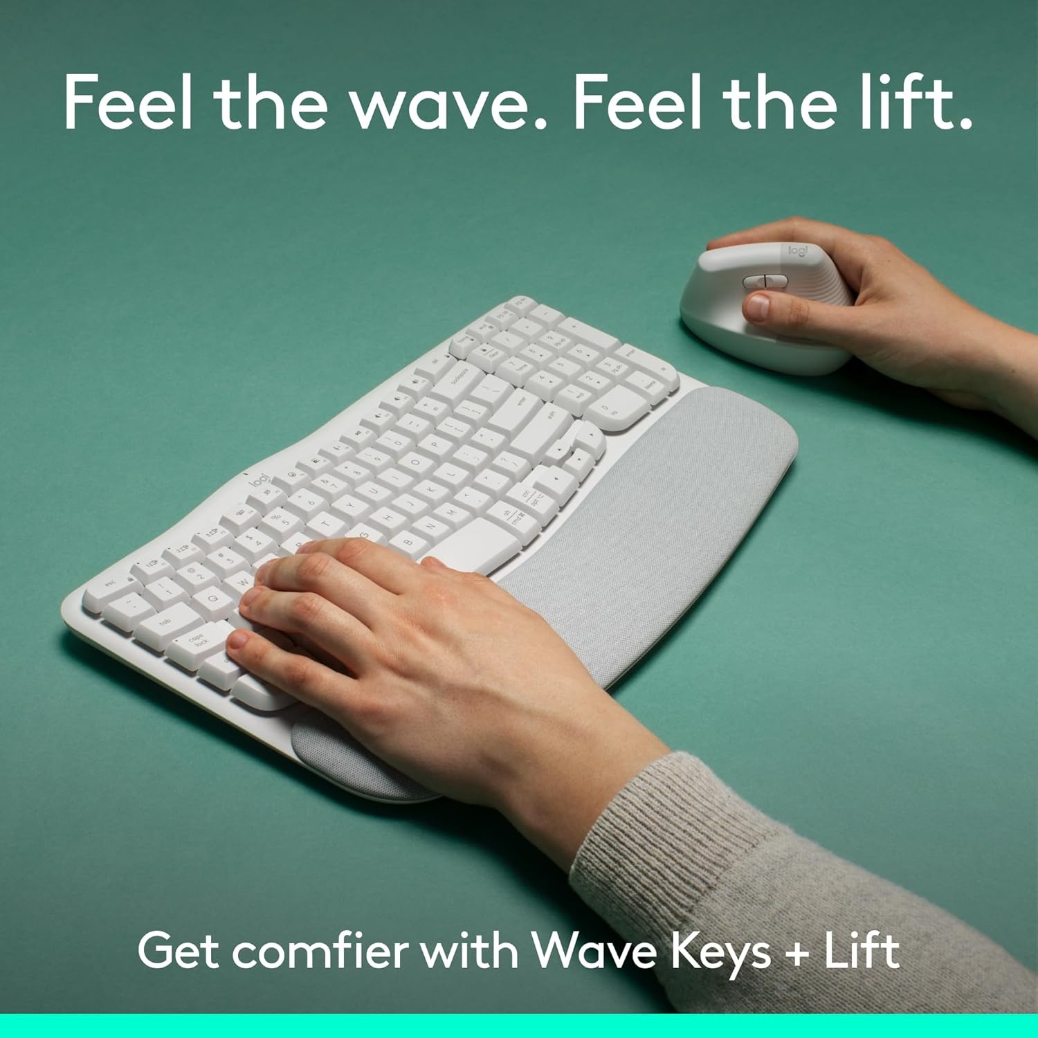 image:imageLogitech Wave Keys amp Lift Vertical Mouse Ergonomic Wireless Keyboard and Mouse Combo with Cushioned Palm Rest EasySwitch Bluetooth for MultiOS WindowsMac OffWhiteOff White