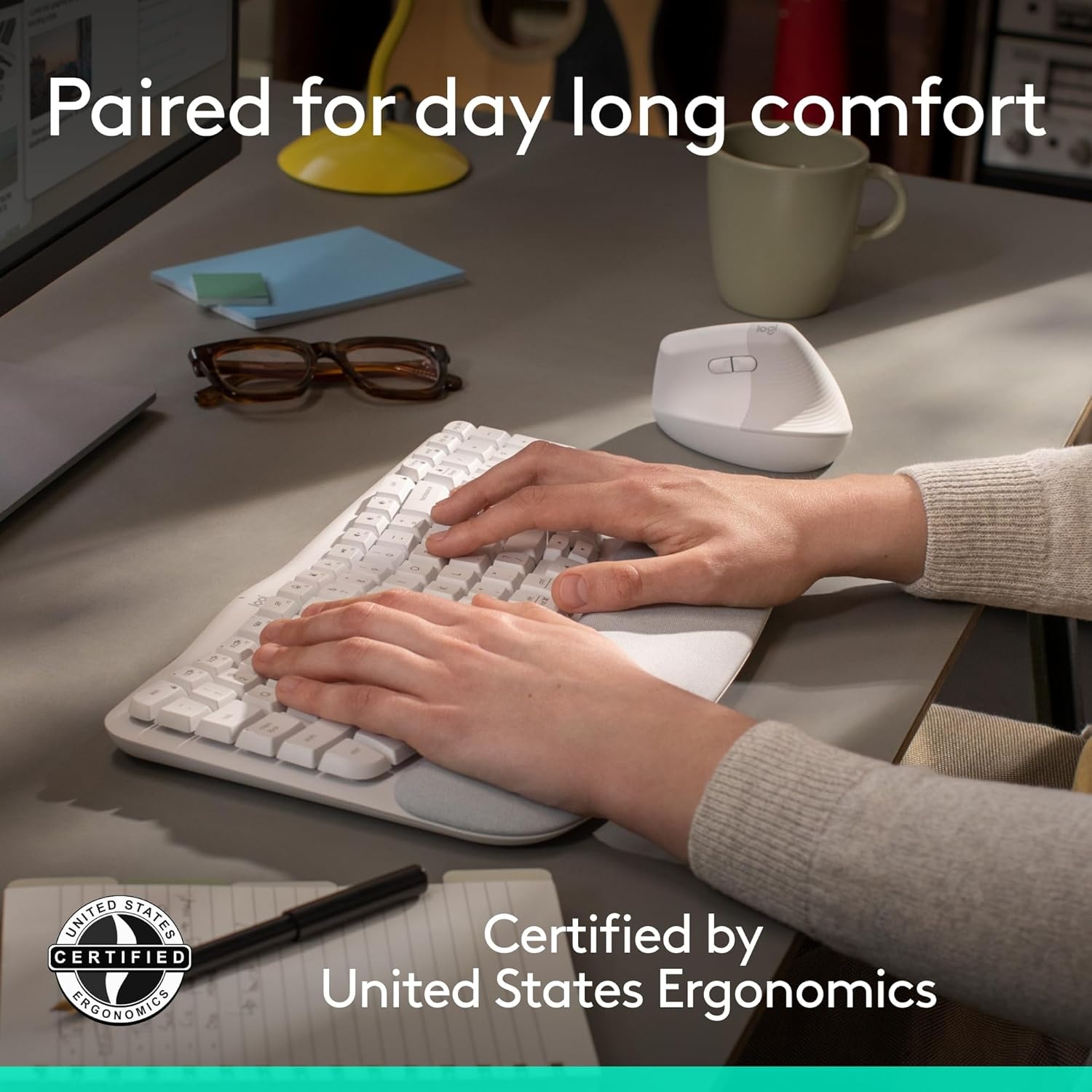 image:imageLogitech Wave Keys amp Lift Vertical Mouse Ergonomic Wireless Keyboard and Mouse Combo with Cushioned Palm Rest EasySwitch Bluetooth for MultiOS WindowsMac OffWhiteOff White