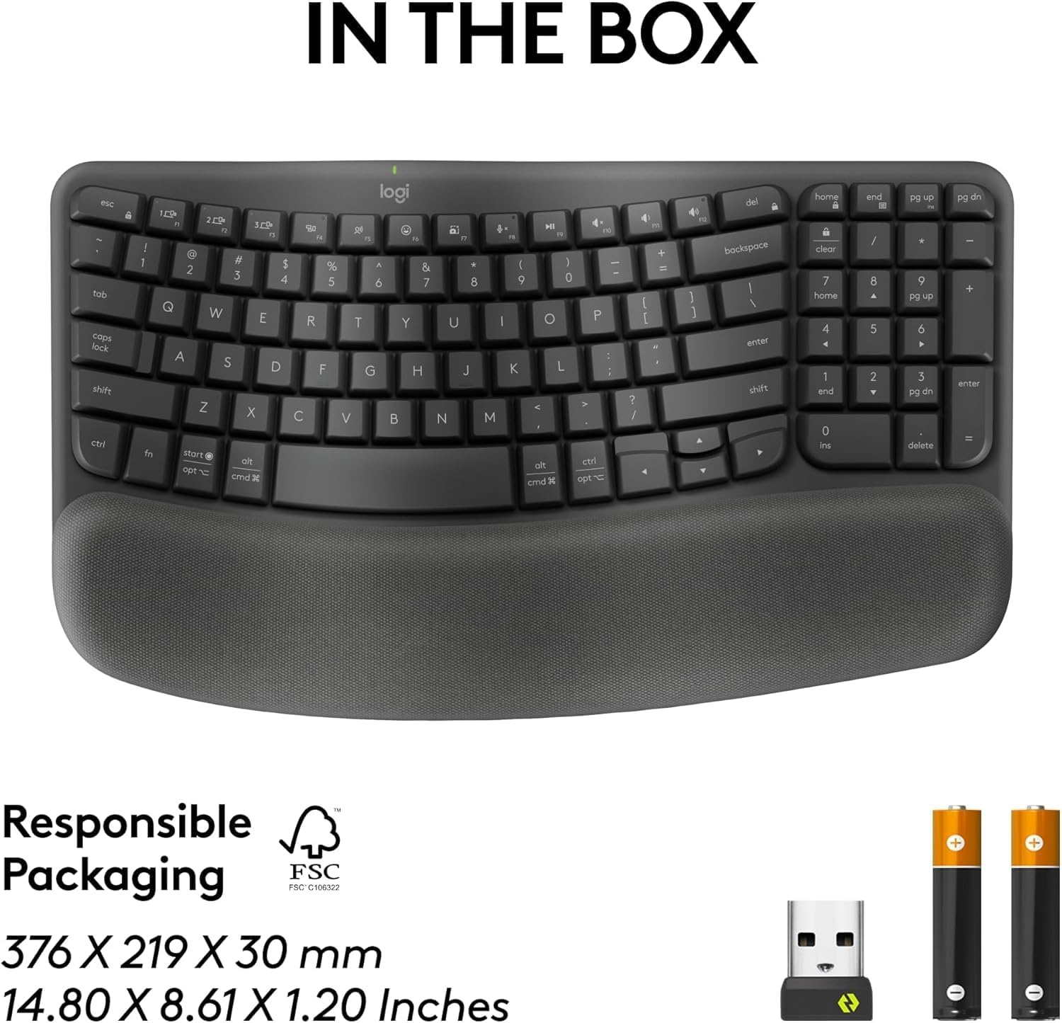 image:imageLogitech Wave Keys for Business Wireless Ergonomic Keyboard with Cushioned Palm Rest Secure Logi Bolt Technology Bluetooth Compatible with WindowsMacChromeLinux Graphite Renewed
