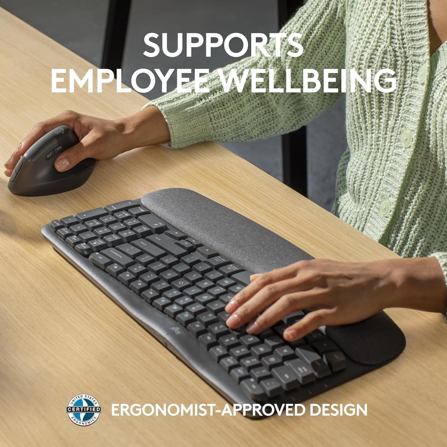 image:imageLogitech Wave Keys for Business Wireless Ergonomic Keyboard with Cushioned Palm Rest Secure Logi Bolt Technology Bluetooth Compatible with WindowsMacChromeLinux Graphite Renewed