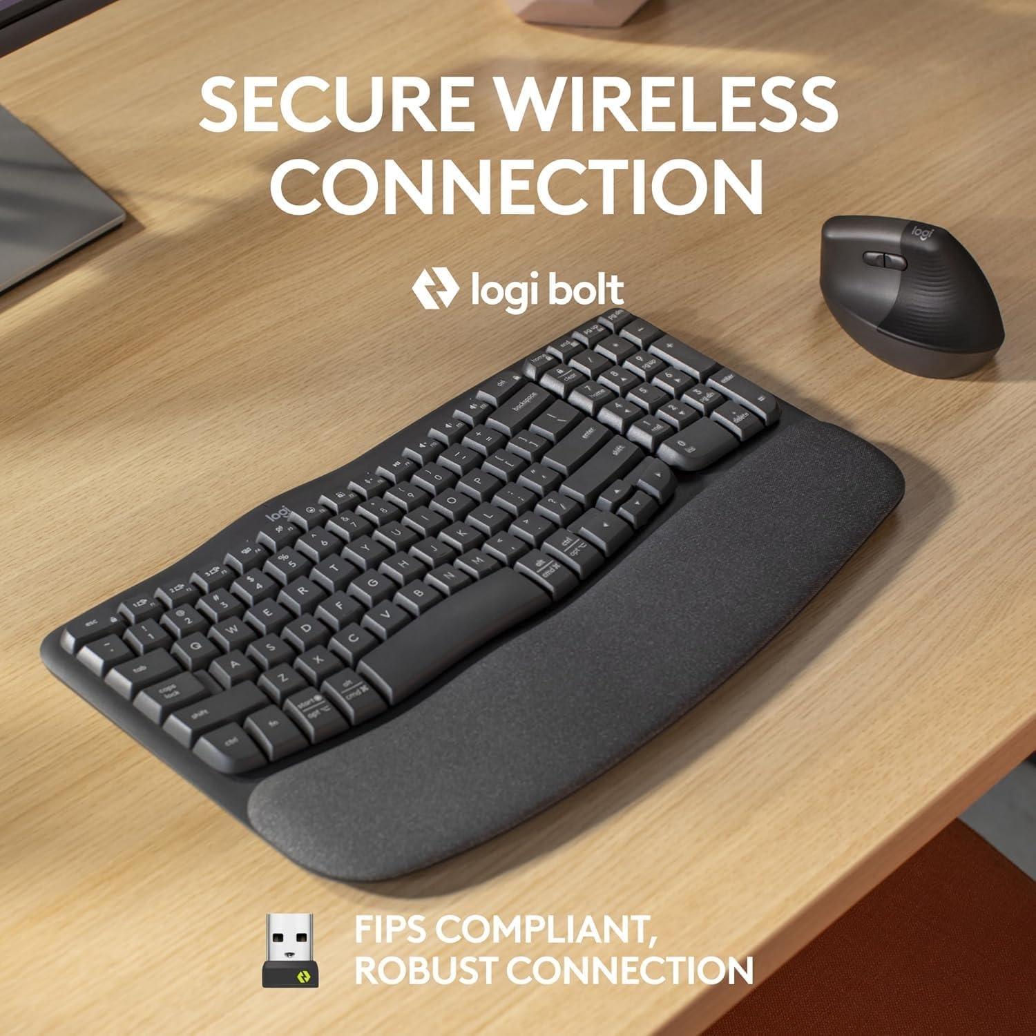 image:imageLogitech Wave Keys for Business Wireless Ergonomic Keyboard with Cushioned Palm Rest Secure Logi Bolt Technology Bluetooth Compatible with WindowsMacChromeLinux Graphite Renewed