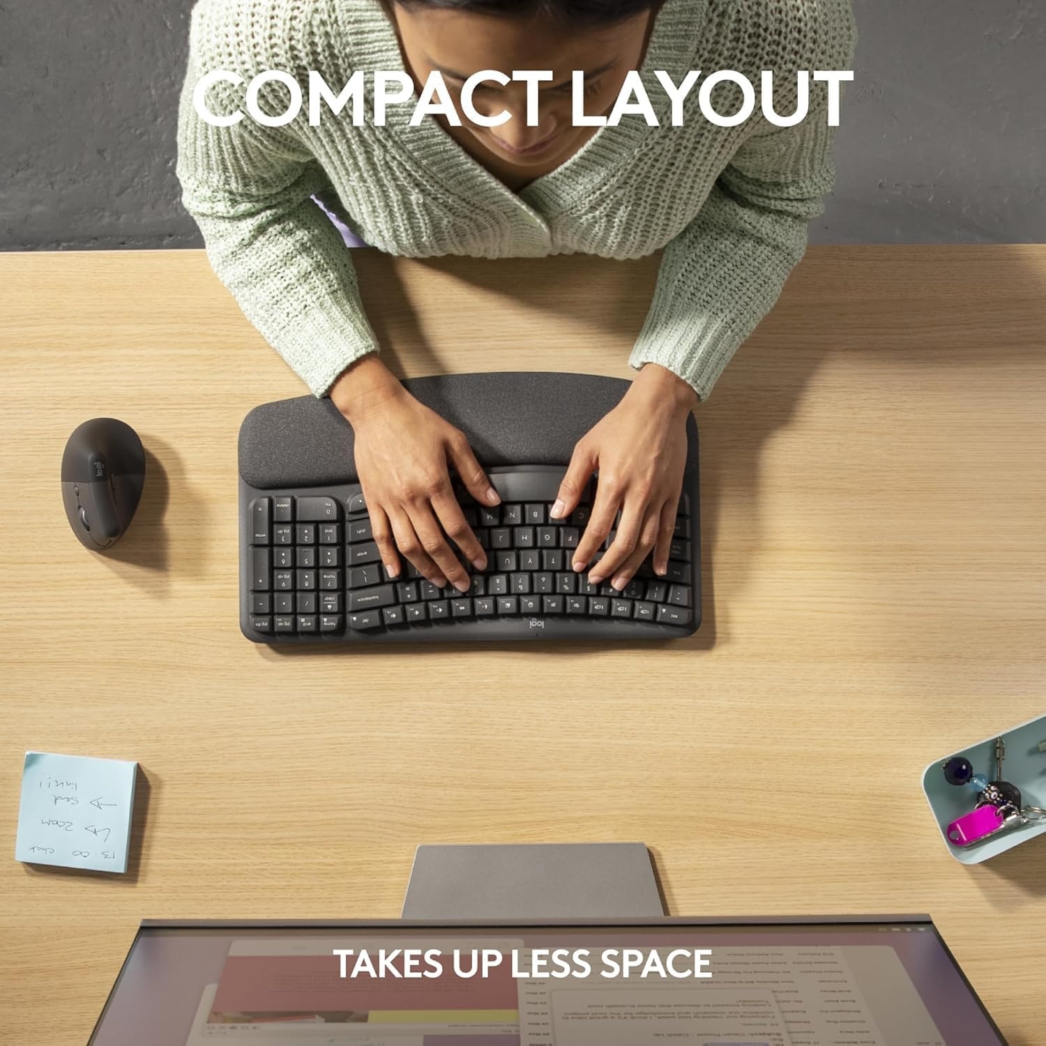 image:imageLogitech Wave Keys for Business Wireless Ergonomic Keyboard with Cushioned Palm Rest Secure Logi Bolt Technology Bluetooth Compatible with WindowsMacChromeLinux Graphite Renewed