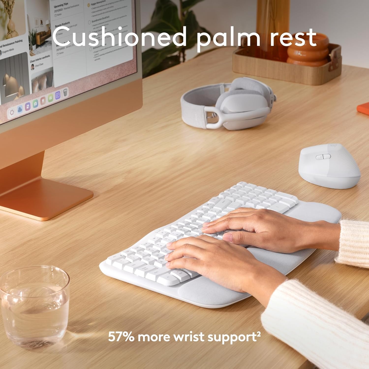 image:imageLogitech Wave Keys for Mac Wireless Ergonomic Keyboard with Cushioned Palm Rest Comfortable Natural Typing Bluetooth Keyboard EasySwitch Optimized for Mac Apple iPad Off WhiteKeyboard