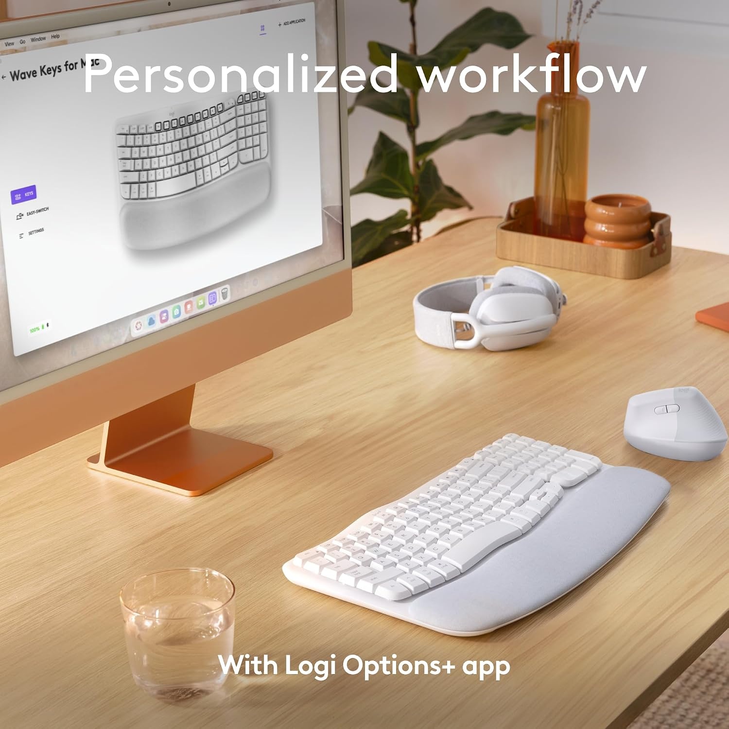 image:imageLogitech Wave Keys for Mac Wireless Ergonomic Keyboard with Cushioned Palm Rest Comfortable Natural Typing Bluetooth Keyboard EasySwitch Optimized for Mac Apple iPad Off WhiteKeyboard