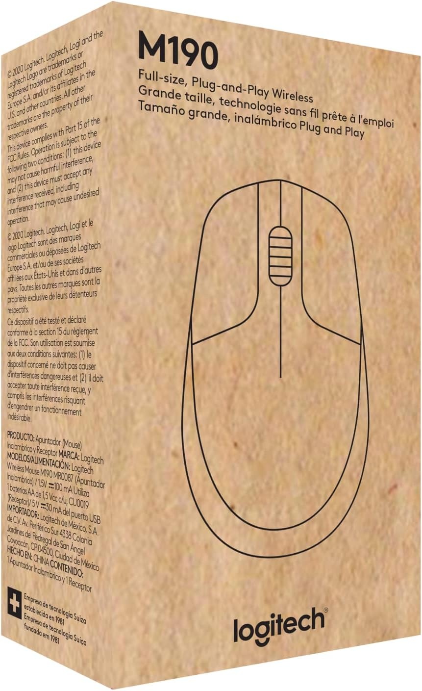 image:imageLogitech Wireless Mouse M190 Full Size Ambidextrous Curve Design 18Month Battery with Power Saving Mode Precise Cursor Control amp Scrolling Wide Scroll Wheel Thumb Grips Mid Grey