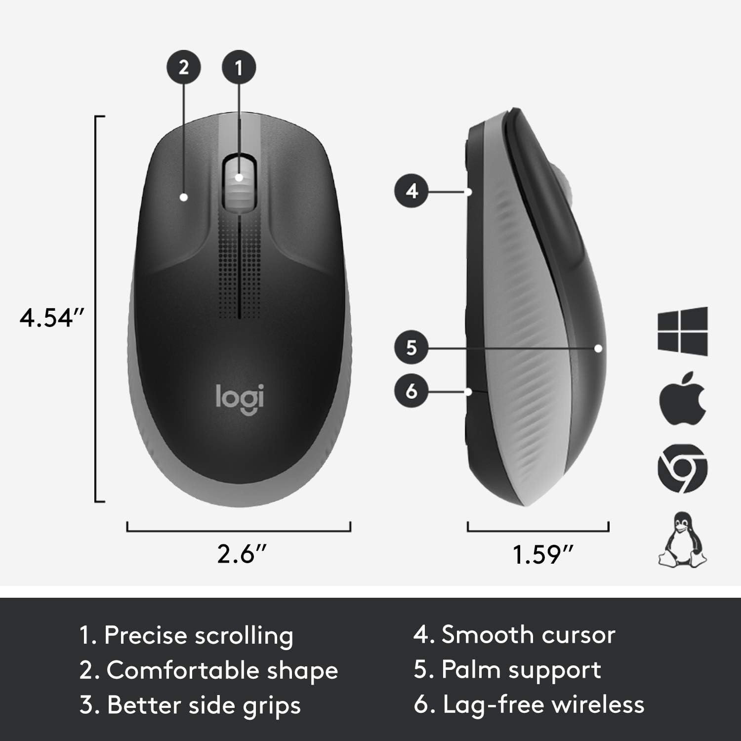 image:imageLogitech Wireless Mouse M190 Full Size Ambidextrous Curve Design 18Month Battery with Power Saving Mode Precise Cursor Control amp Scrolling Wide Scroll Wheel Thumb Grips Mid Grey