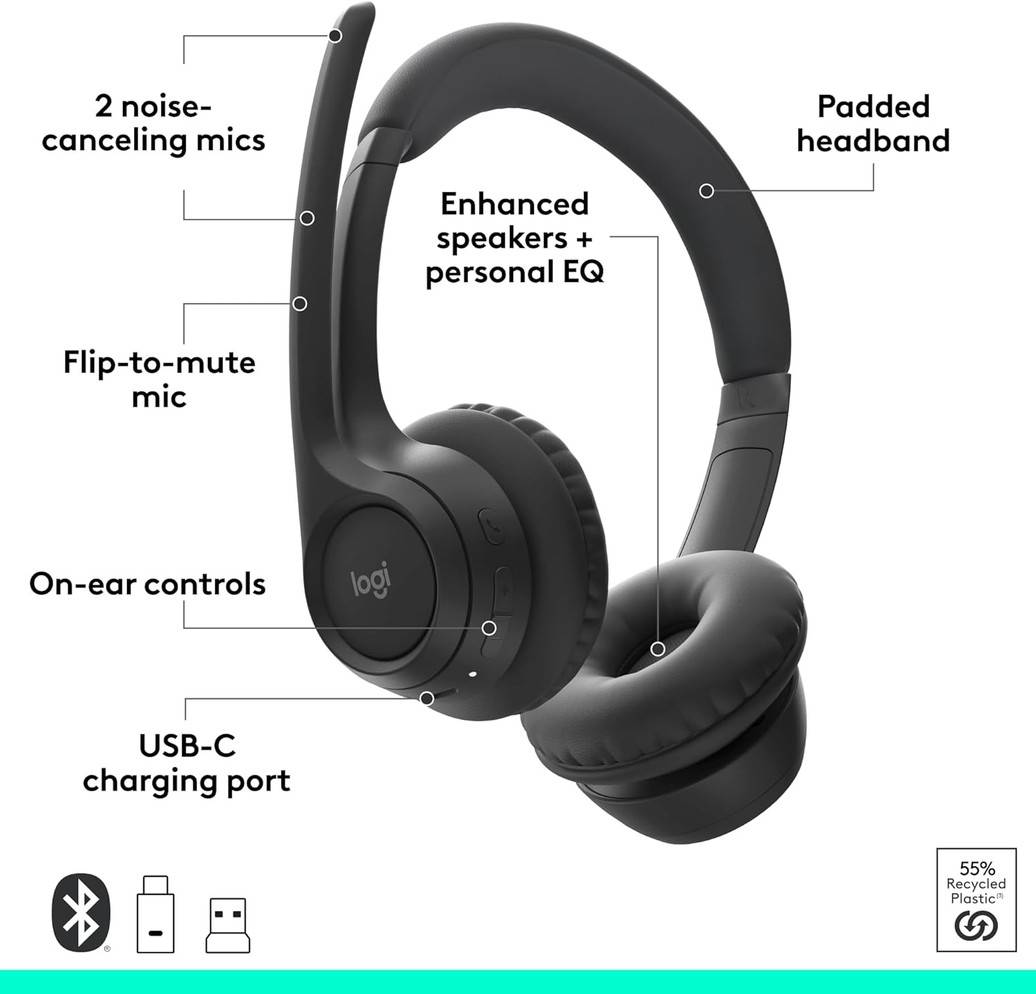 image:imageLogitech Zone 305 for Business Wireless Bluetooth Headset with Microphone for Google Meet Google Voice Zoom Compatible with Windows Mac Chrome Linux iOS iPadOS AndroidUC with dongle