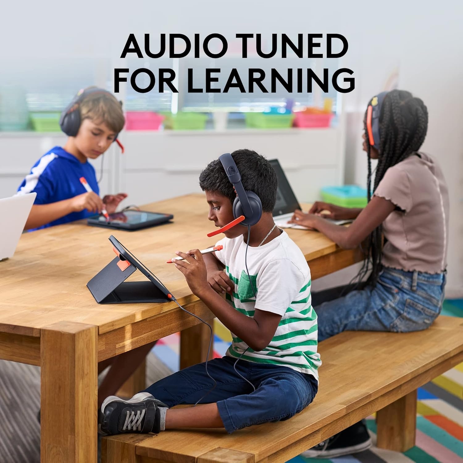 image:imageLogitech Zone Learn Wired Headsets for Learners Comfortable and Adjustable fit for Kids Replaceable Accessories Mic 35mm AUX and USBC for WindowsmacOSiPadOSAndroidMobile