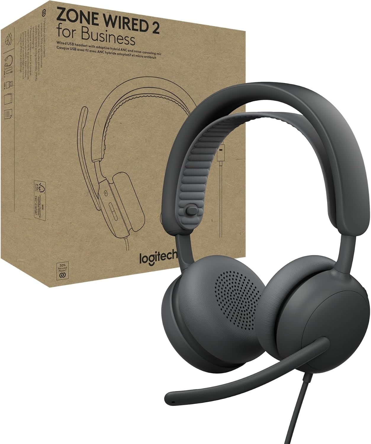 image:imageLogitech Zone Wireless 2 Premium Noise Canceling Headset with Hybrid ANC Bluetooth USBC USBA Certified for Microsoft Teams and Fast Pair Engineered for Intel Evo laptops GraphiteGraphite