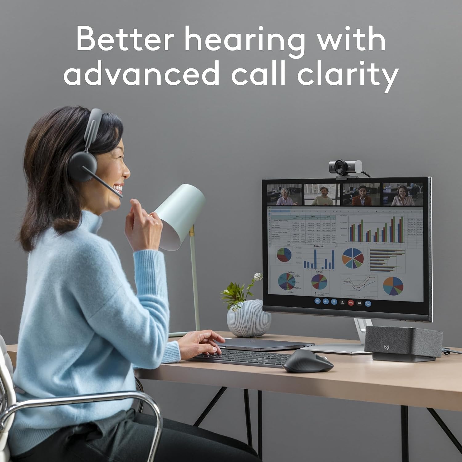 image:imageLogitech Zone Wireless 2 Premium Noise Canceling Headset with Hybrid ANC Bluetooth USBC USBA Certified for Microsoft Teams and Fast Pair Engineered for Intel Evo laptops GraphiteGraphite