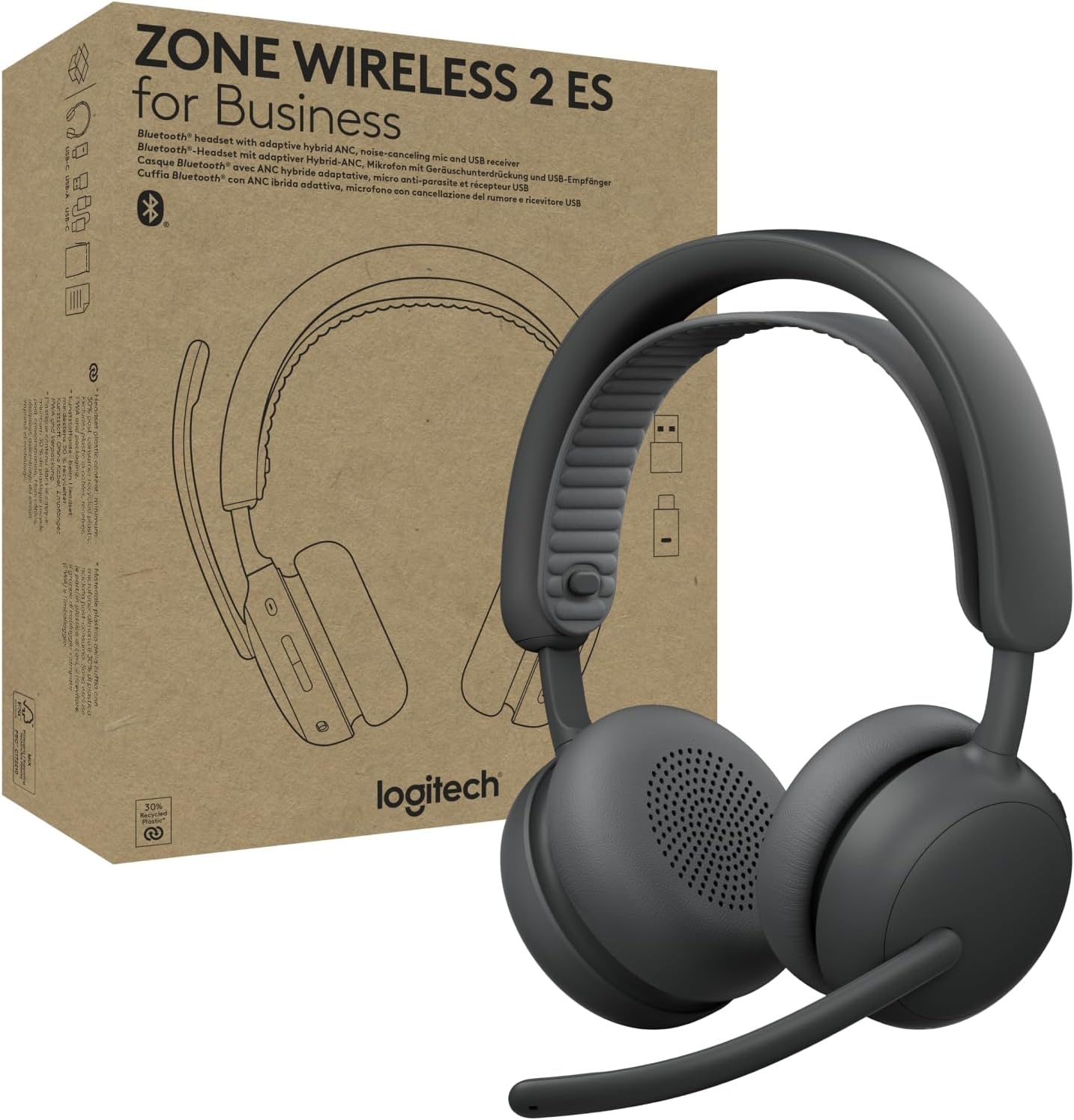 image:imageLogitech Zone Wireless 2 Premium Noise Canceling Headset with Hybrid ANC Bluetooth USBC USBA Certified for Microsoft Teams and Fast Pair Engineered for Intel Evo laptops GraphiteGraphite