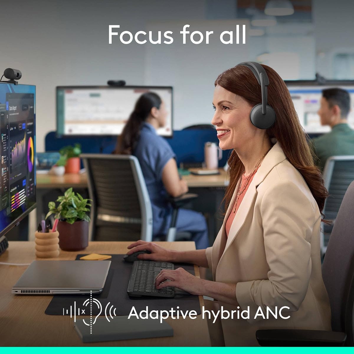 image:imageLogitech Zone Wireless 2 Premium Noise Canceling Headset with Hybrid ANC Bluetooth USBC USBA Certified for Microsoft Teams and Fast Pair Engineered for Intel Evo laptops GraphiteGraphite