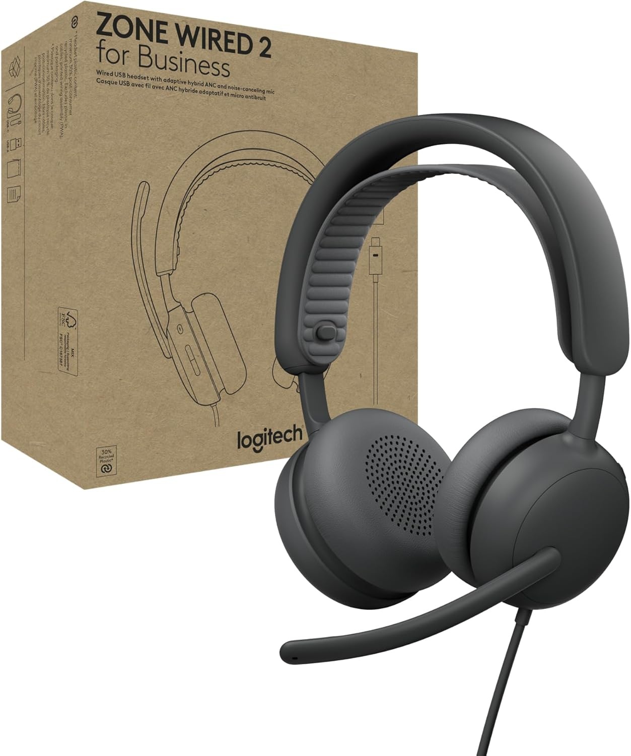 image:imageLogitech Zone Wireless 2 Premium Noise Canceling Headset with Hybrid ANC Bluetooth USBC USBA Certified for Microsoft Teams and Fast Pair Engineered for Intel Evo laptops GraphiteGraphite