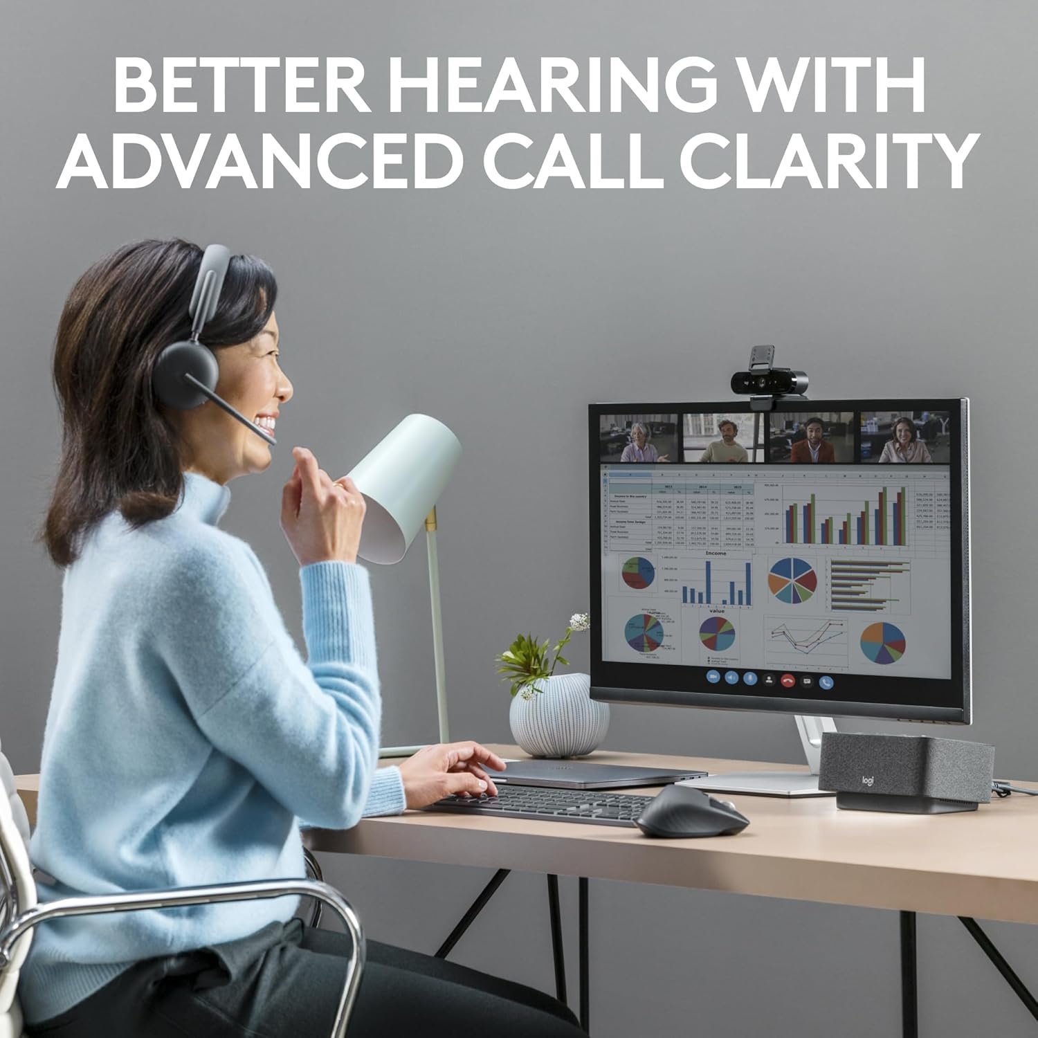 image:imageLogitech Zone Wireless 2 Premium Noise Canceling Headset with Hybrid ANC Bluetooth USBC USBA Certified for Microsoft Teams and Fast Pair Engineered for Intel Evo laptops GraphiteGraphite