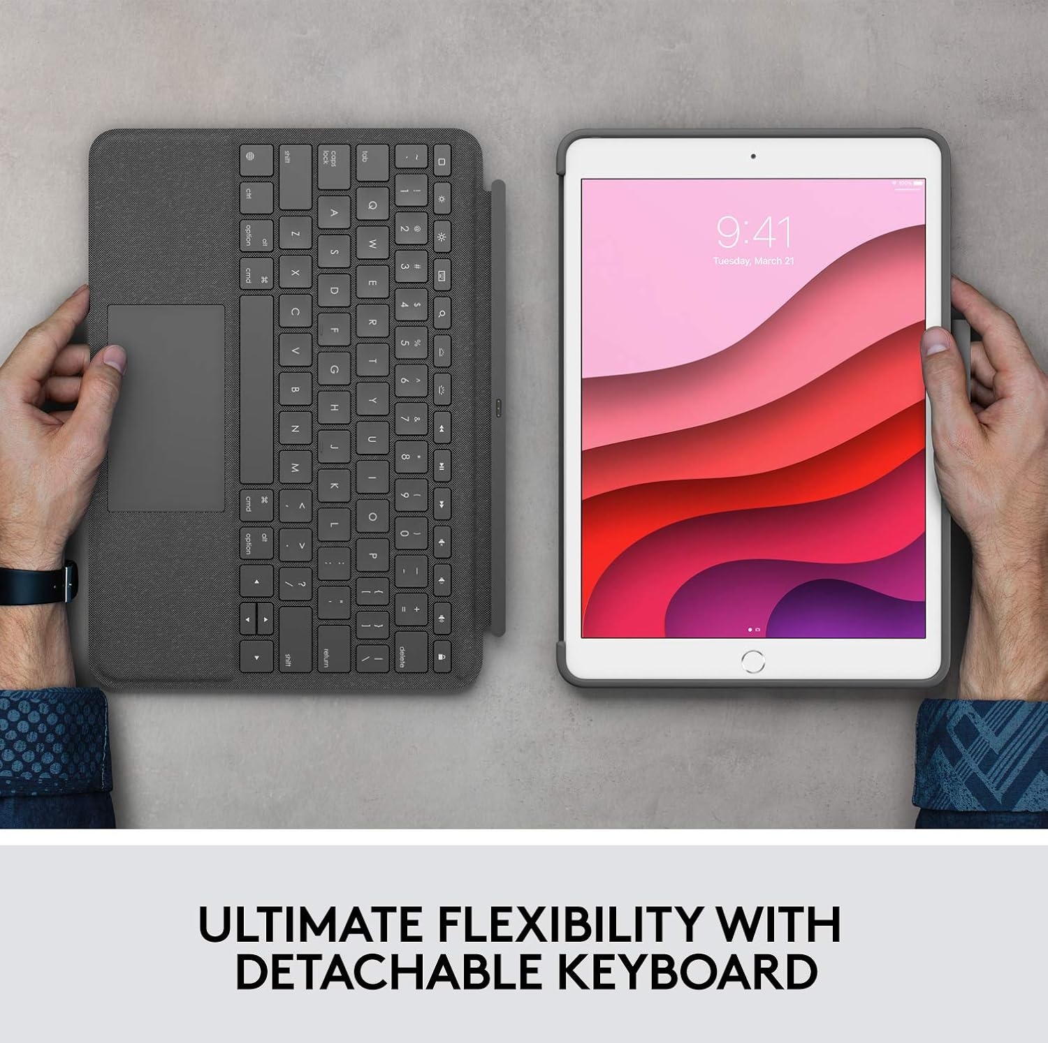 image:imageLogitech iPad 7th 8th and 9th Generation Keyboard Case Slim Folio with Integrated Wireless Keyboard Graphite 73 x 101 x 09Combo Touch