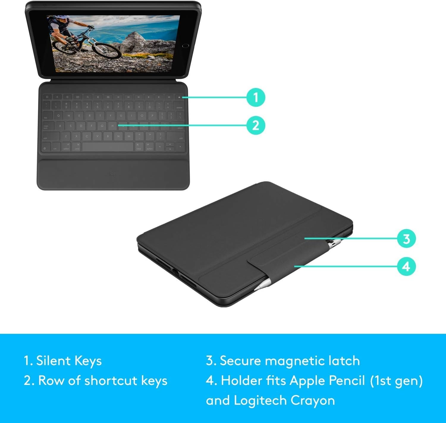 image:imageLogitech iPad 7th 8th and 9th Generation Keyboard Case Slim Folio with Integrated Wireless Keyboard Graphite 73 x 101 x 09Rugged Folio