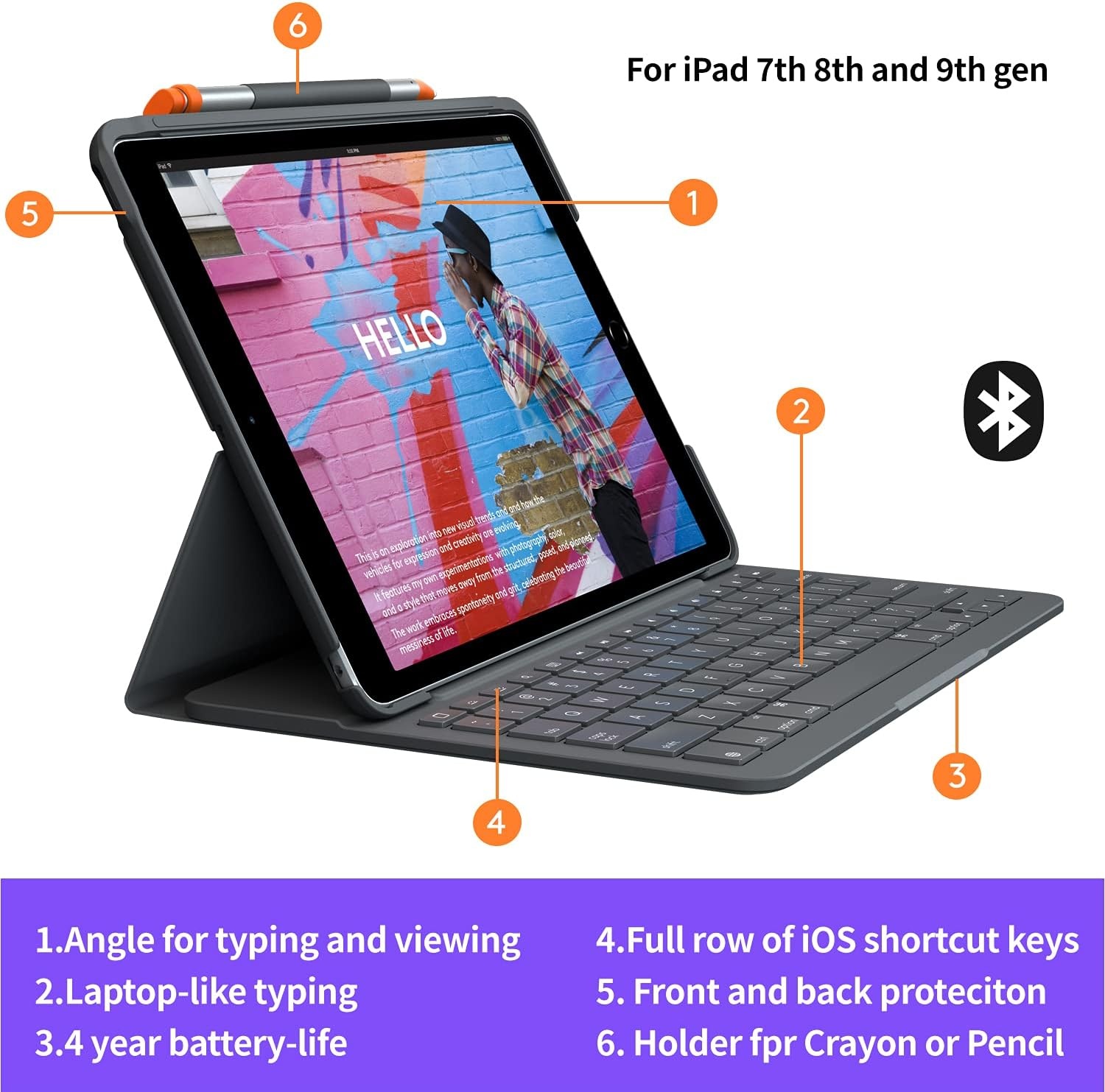 image:imageLogitech iPad 7th 8th and 9th Generation Keyboard Case Slim Folio with Integrated Wireless Keyboard Graphite 73 x 101 x 09Slim Folio