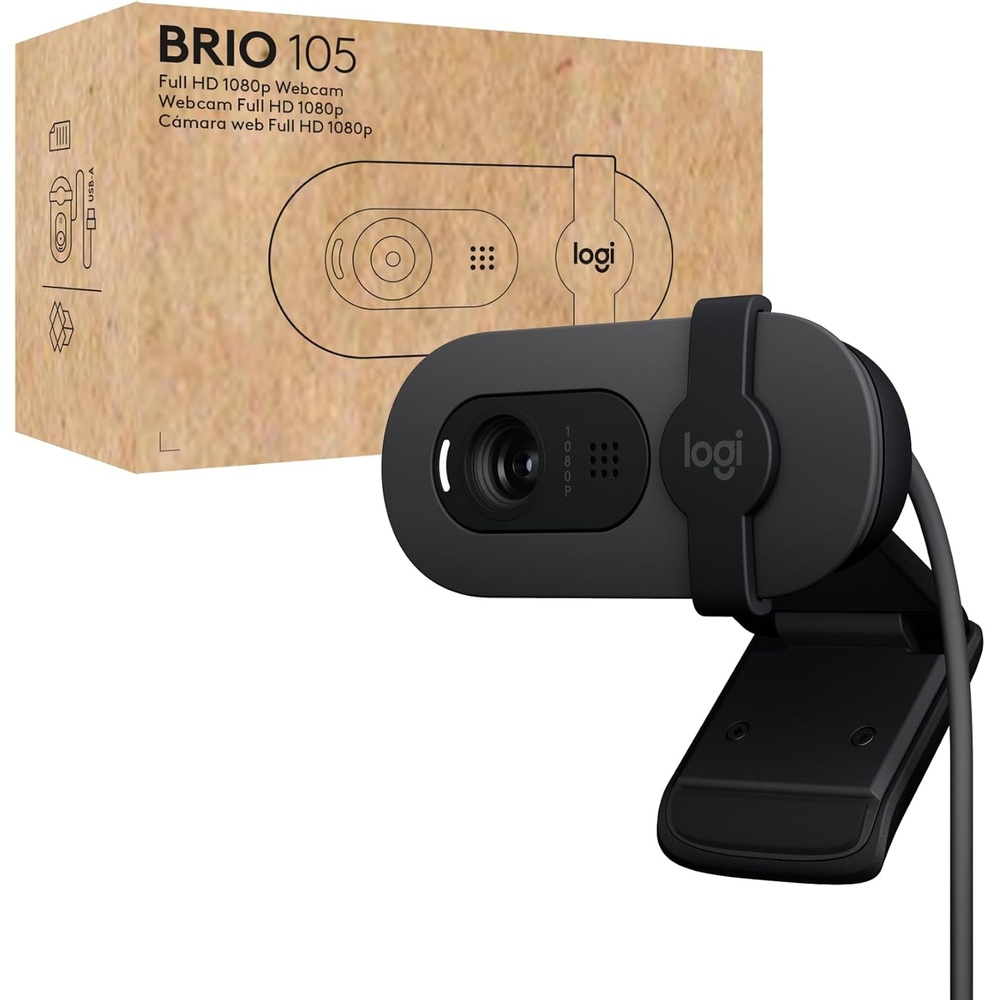 image:imageLogitech Brio 105 Full HD 1080p Business Webcam with AutoLight Balance USBA Privacy Shutter Easy SetUp Compatible with Windows macOS ChromeOS