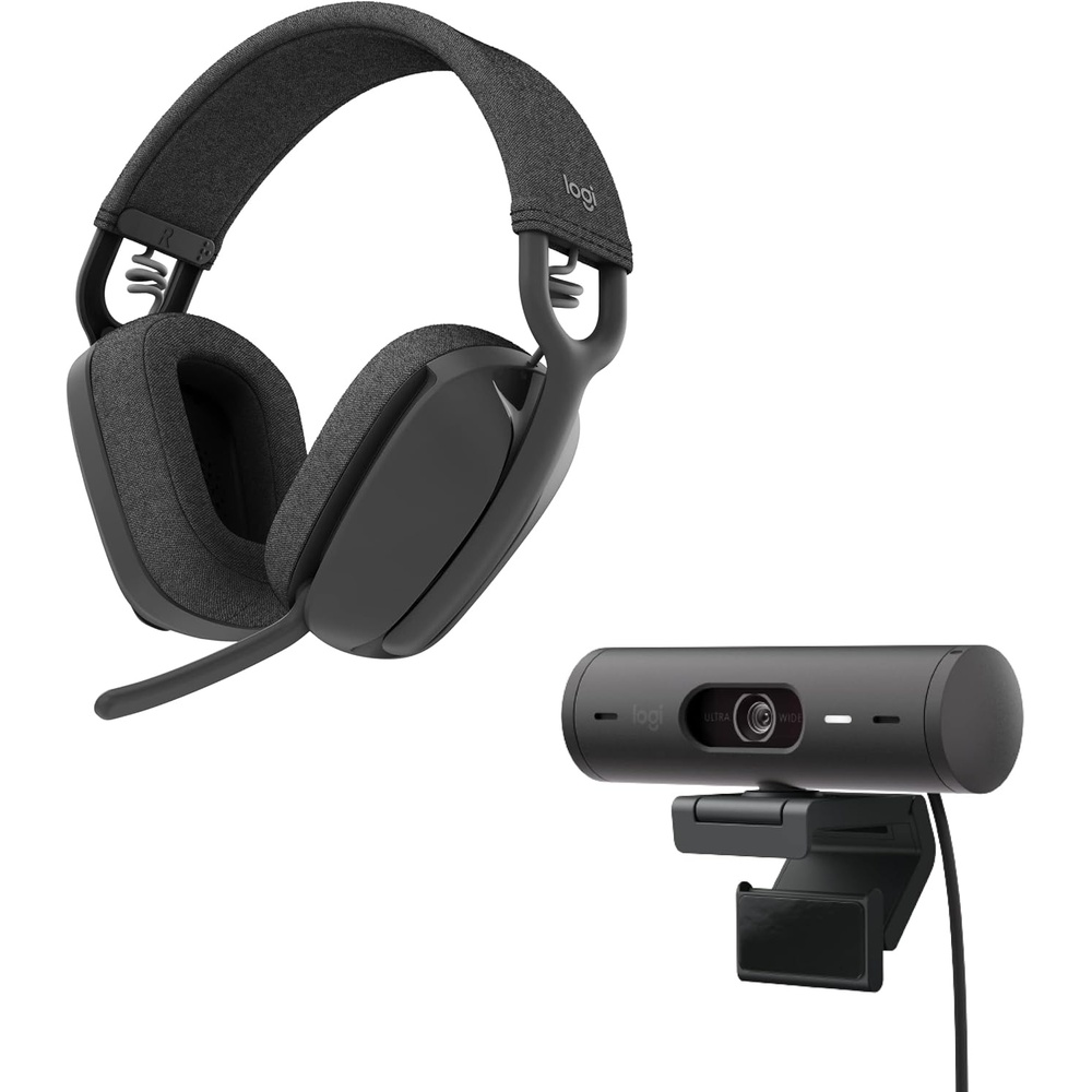 image:imageLogitech Brio 501 Full HD Webcam and Zone Vibe 100 Wireless Headphones with NoiseCanceling Mic Works with Microsoft Teams Google Meet Zoom MacPC  BlackBlack