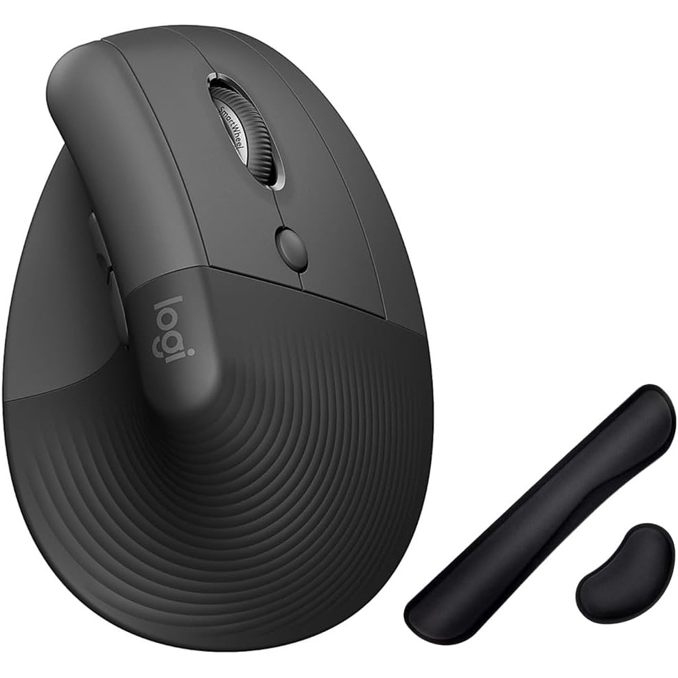 image:imageLogitech Core 910006466 Ergo Series Lift Vertical Ergonomic Wireless Mouse BluetoothUSB Graphite Bundle with Deco Essentials Keyboard and Mouse Gel Memory Foam Wrist Pads