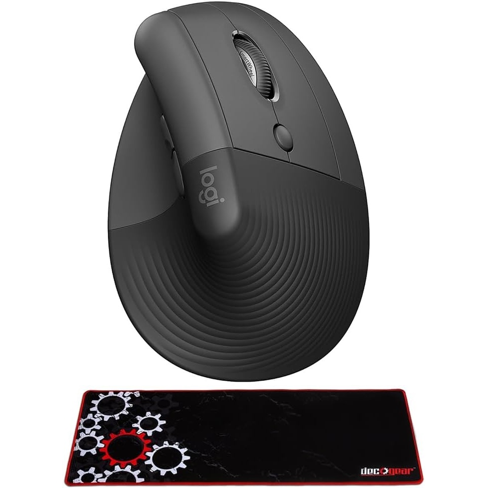 image:imageLogitech Core 910006466 Ergo Series Lift Vertical Ergonomic Wireless Mouse BluetoothUSB Graphite Bundle with Deco Gear Large Extended Pro Gaming Mouse Pad Water Resistant NonSlip 12 x 32 inch