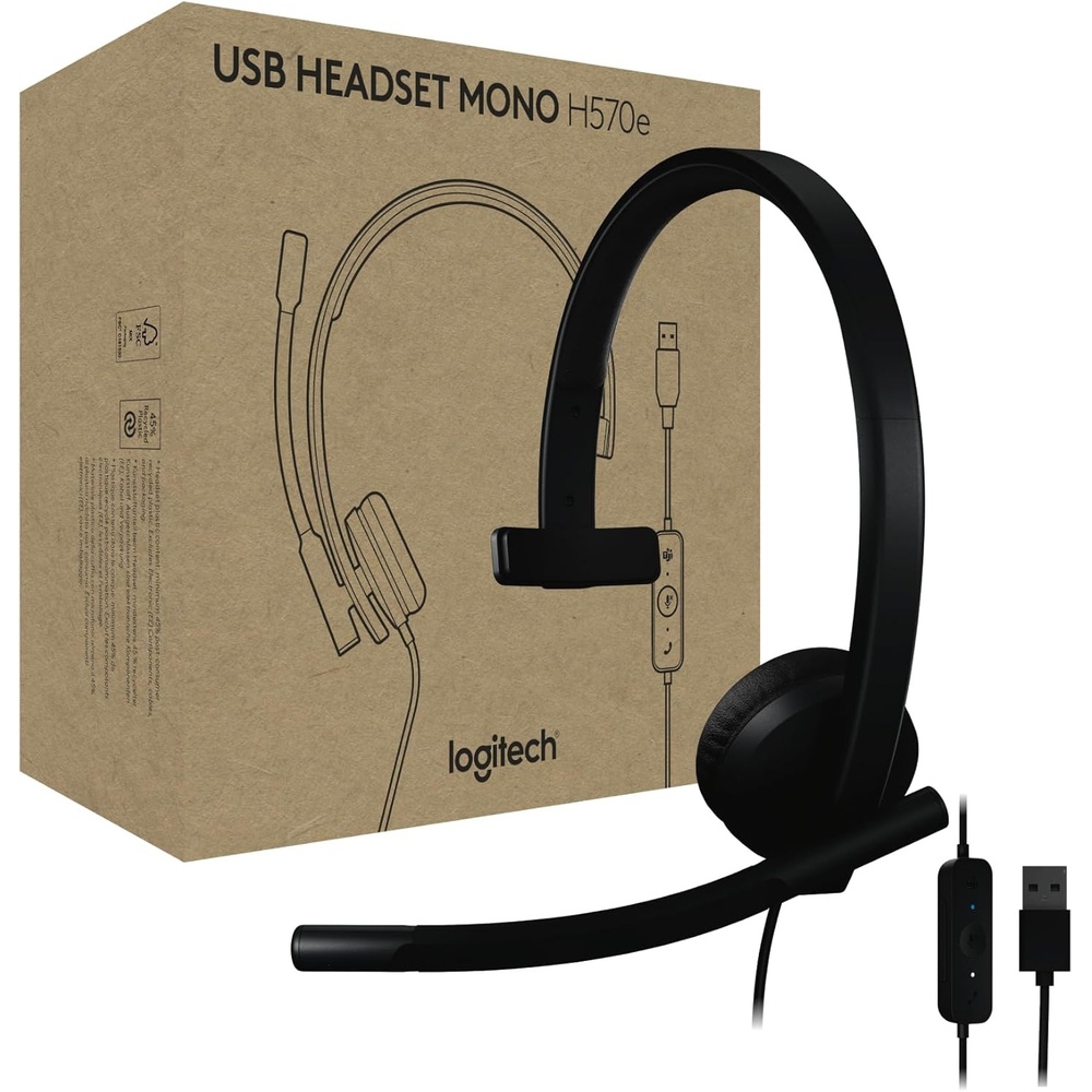 image:imageLogitech H570e Wired Headset Stereo Headphones with NoiseCancelling Microphone USB InLine Controls with Mute Button Indicator LED PCMacLaptop  BlackMono