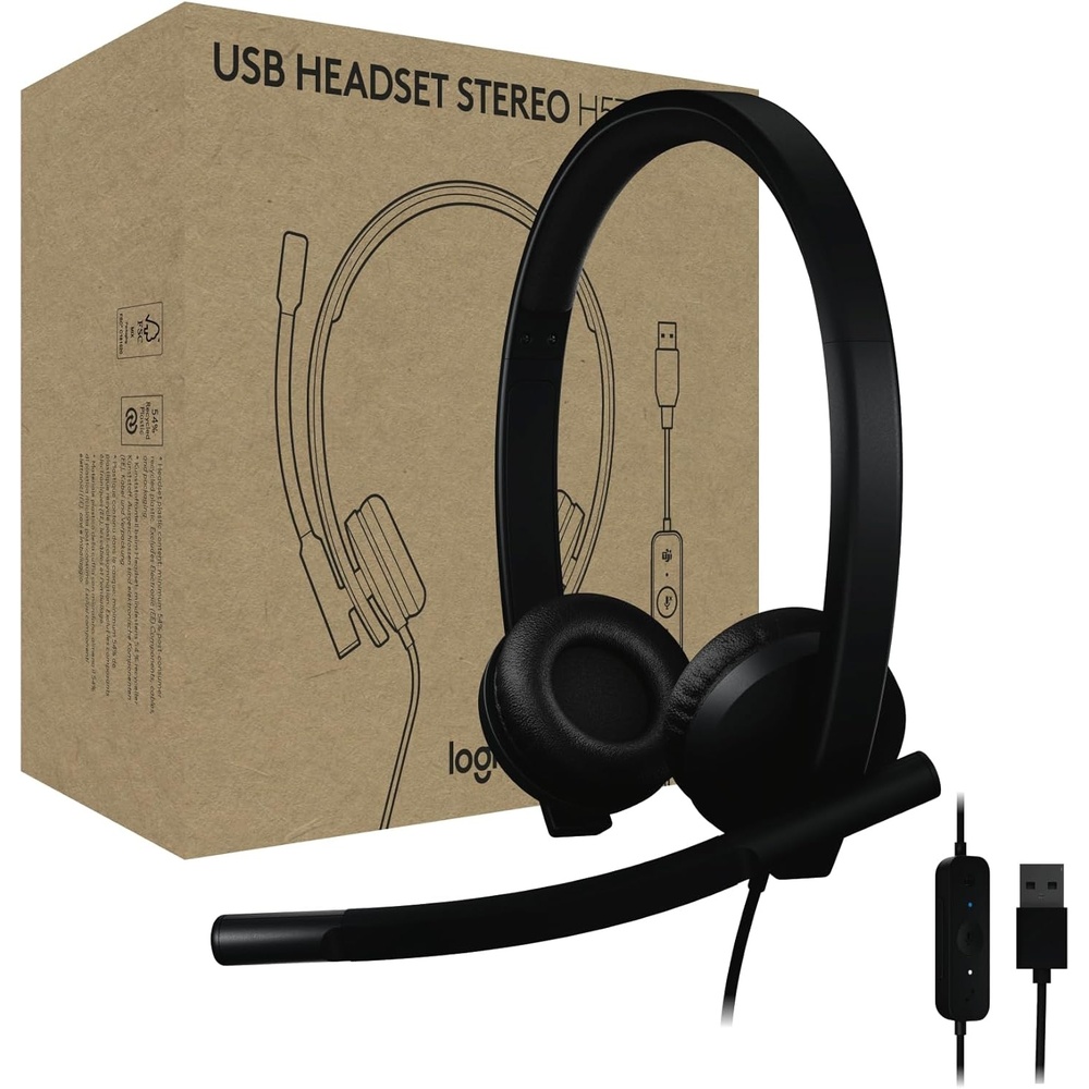 image:imageLogitech H570e Wired Headset Stereo Headphones with NoiseCancelling Microphone USB InLine Controls with Mute Button Indicator LED PCMacLaptop  BlackStereo