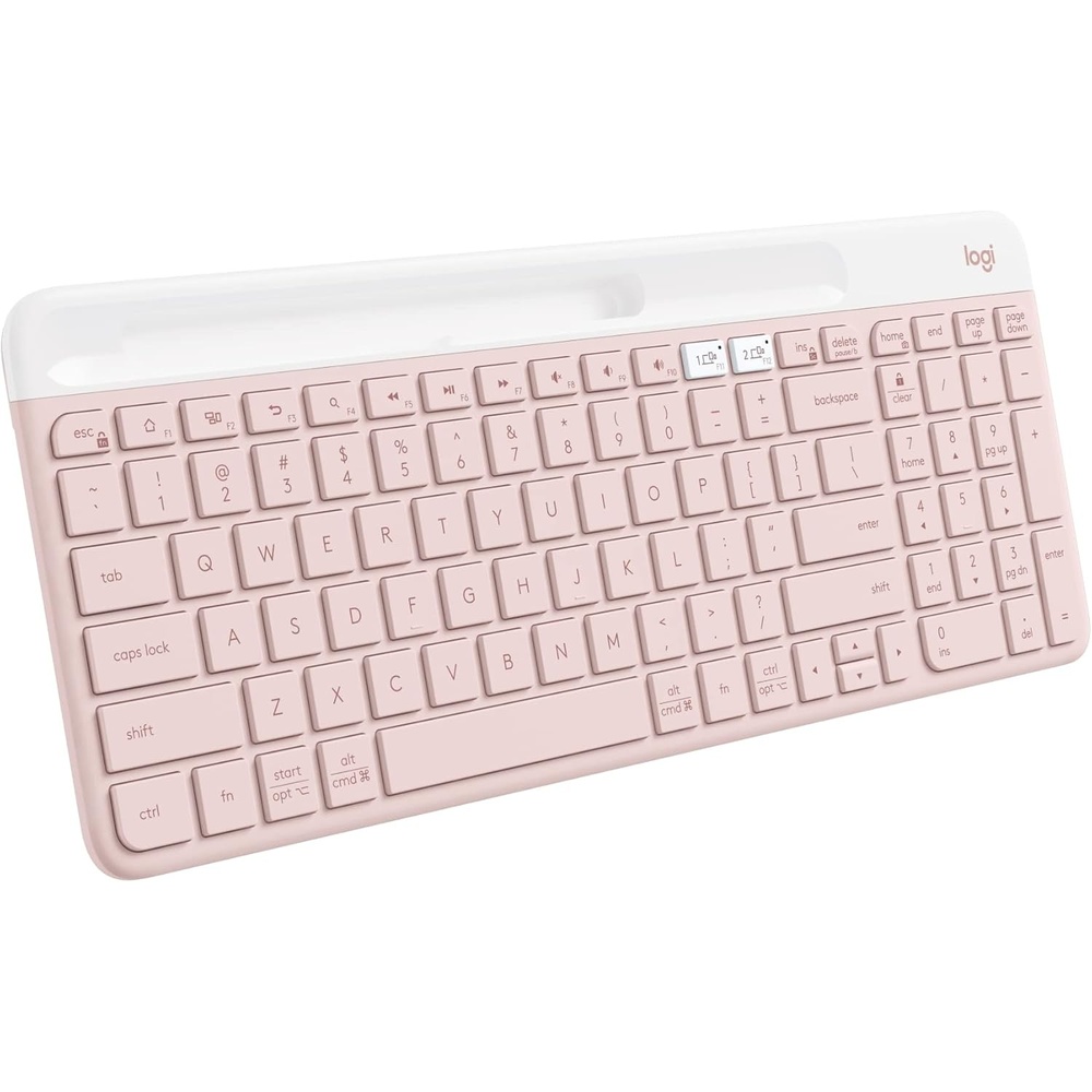 image:imageLogitech K585 MultiDevice Slim Wireless Keyboard Builtin Cradle for Device for Laptop Tablet Desktop Smartphone WinMac BluetoothReceiver Compact Easy Switch 24 Month Battery RoseRose