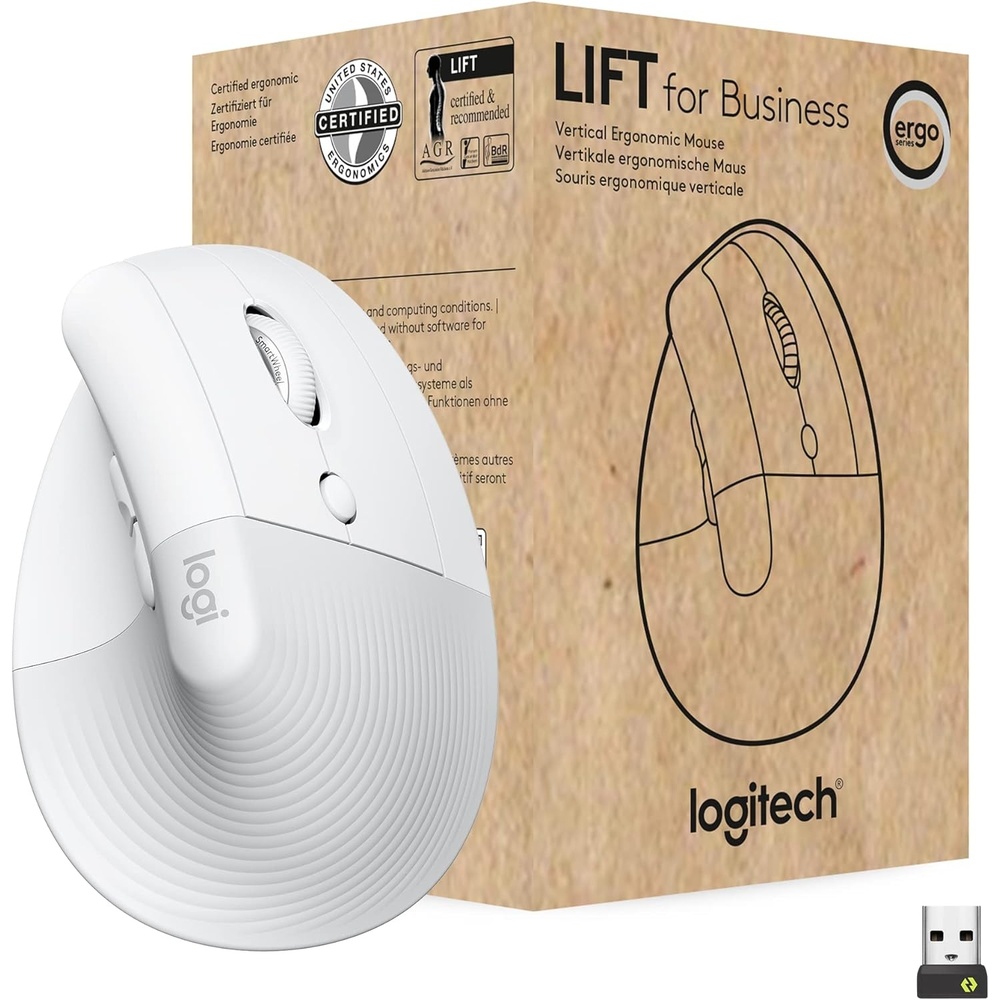 image:imageLogitech Lift for Business Vertical Ergonomic Mouse Wireless Bluetooth or Secured Logi Bolt USB Quiet clicks Globally Certified WindowsMacChromeLinux  Off WhiteOff White