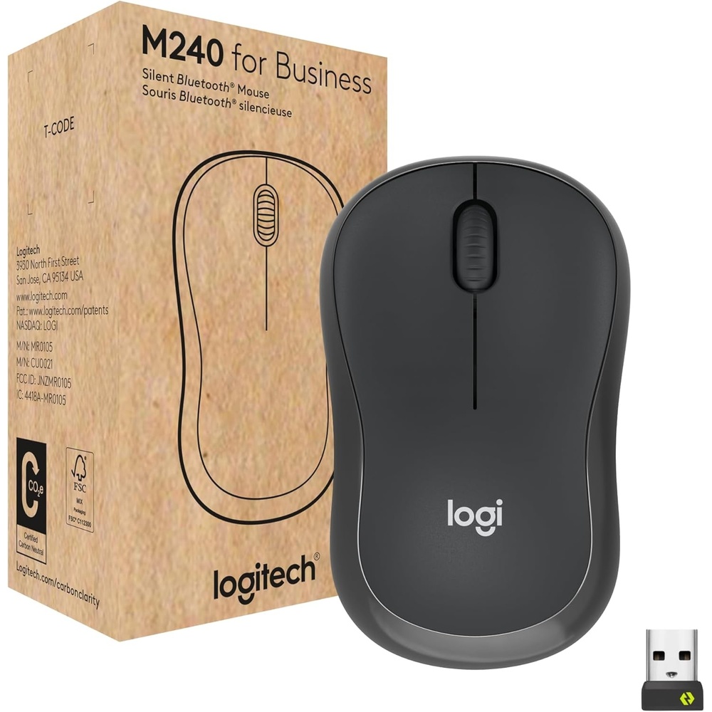 image:imageLogitech M240 for Business Silent Wireless Mouse Secure Logi Bolt USB Receiver Bluetooth Globally Certified for Windows Mac Chrome Linux iPadOS Android GraphiteOne Size