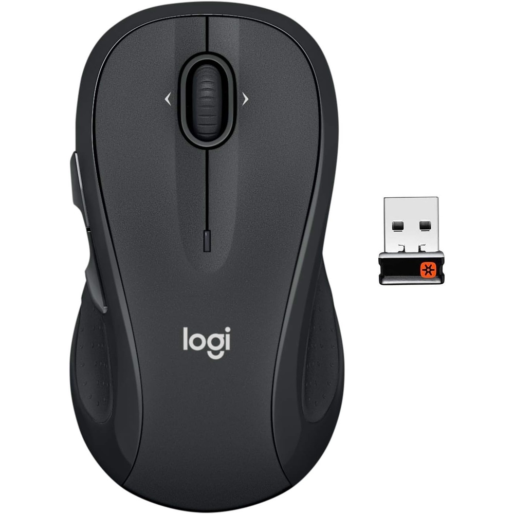 image:imageLogitech M510 Wireless Mouse 24 GHz with USB Unifying Receiver 1000 DPI LaserGrade Tracking 7Buttons 24Months Battery Life PCMacLaptop  GraphiteOne Size
