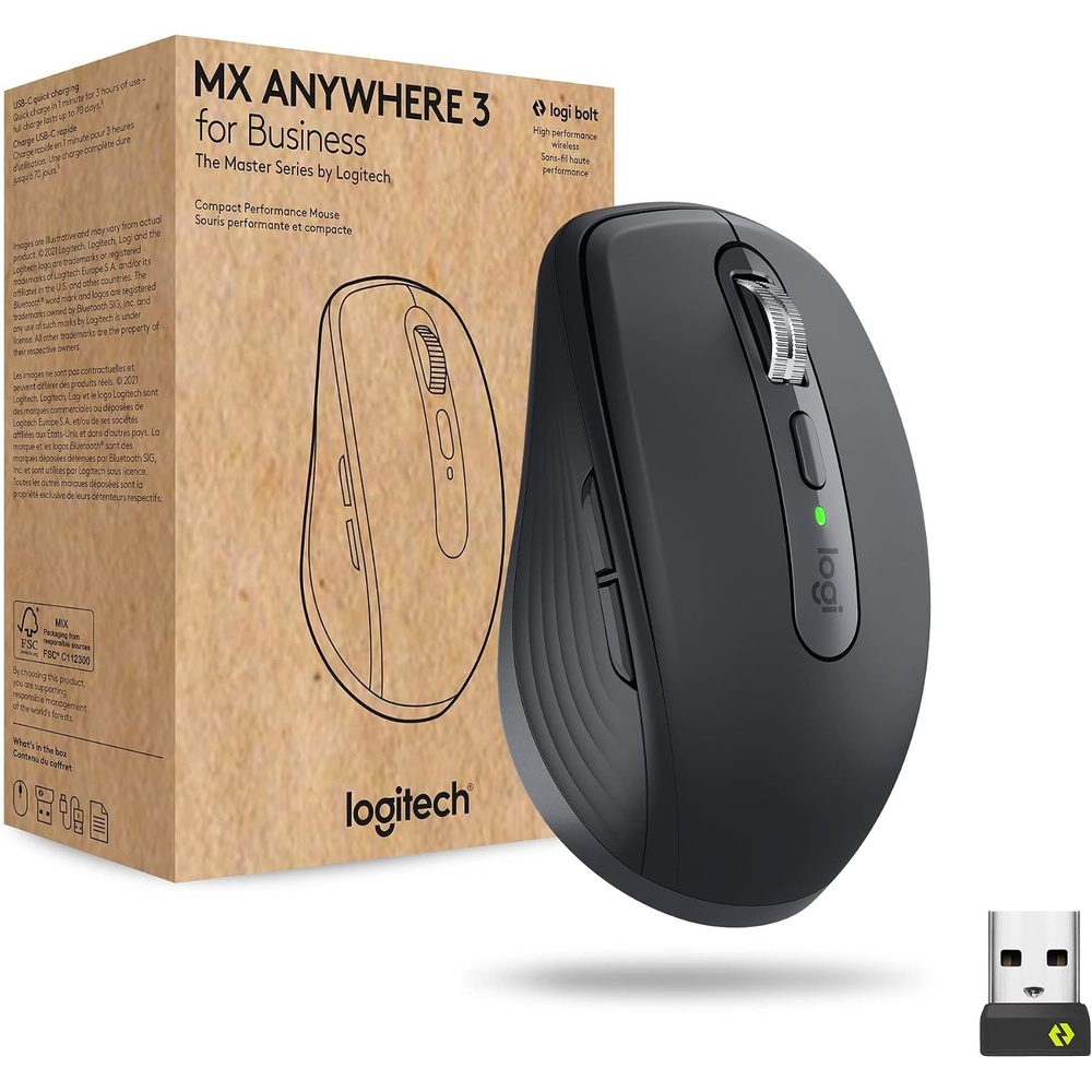 image:imageLogitech MX Anywhere 3 for Business  Wireless Mouse Compact Ultrafast Any Surface Tracking Rechargeable Logi Bolt Technology Bluetooth WindowsMaciPad OS  Graphite