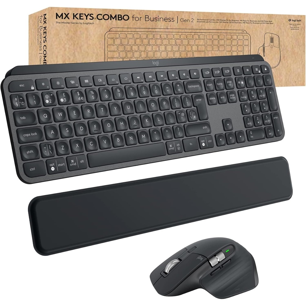image:imageLogitech MX Keys Combo for Business Gen 2 Designed for Business Wireless Keyboard and Mouse with Wrist Rest QWERTY Spanish Grey