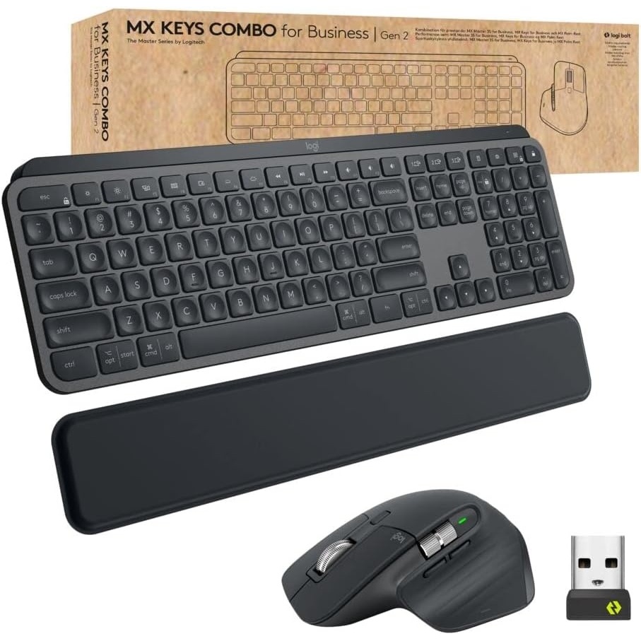 image:imageLogitech MX Keys Combo for Business Gen 2 Full Size Wireless Keyboard and Wireless Mouse with Keyboard Palm Rest Bluetooth Logi Bolt Quiet Clicks WindowsMacChromeLinux Graphite