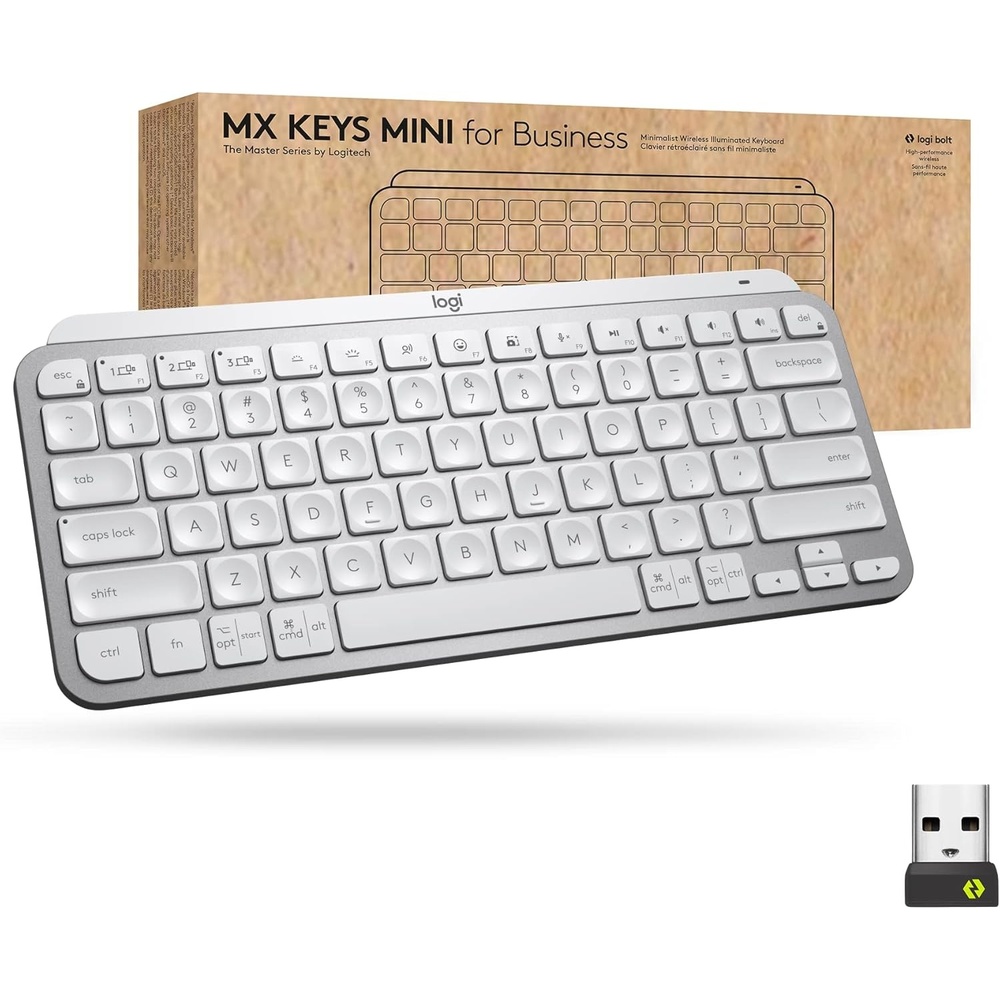 image:imageLogitech MX Keys Mini Wireless Illuminated Keyboard for Business Compact Logi Bolt Technology Backlit Rechargeable Globally Certified WindowsMacChromeLinux  Pale Gray