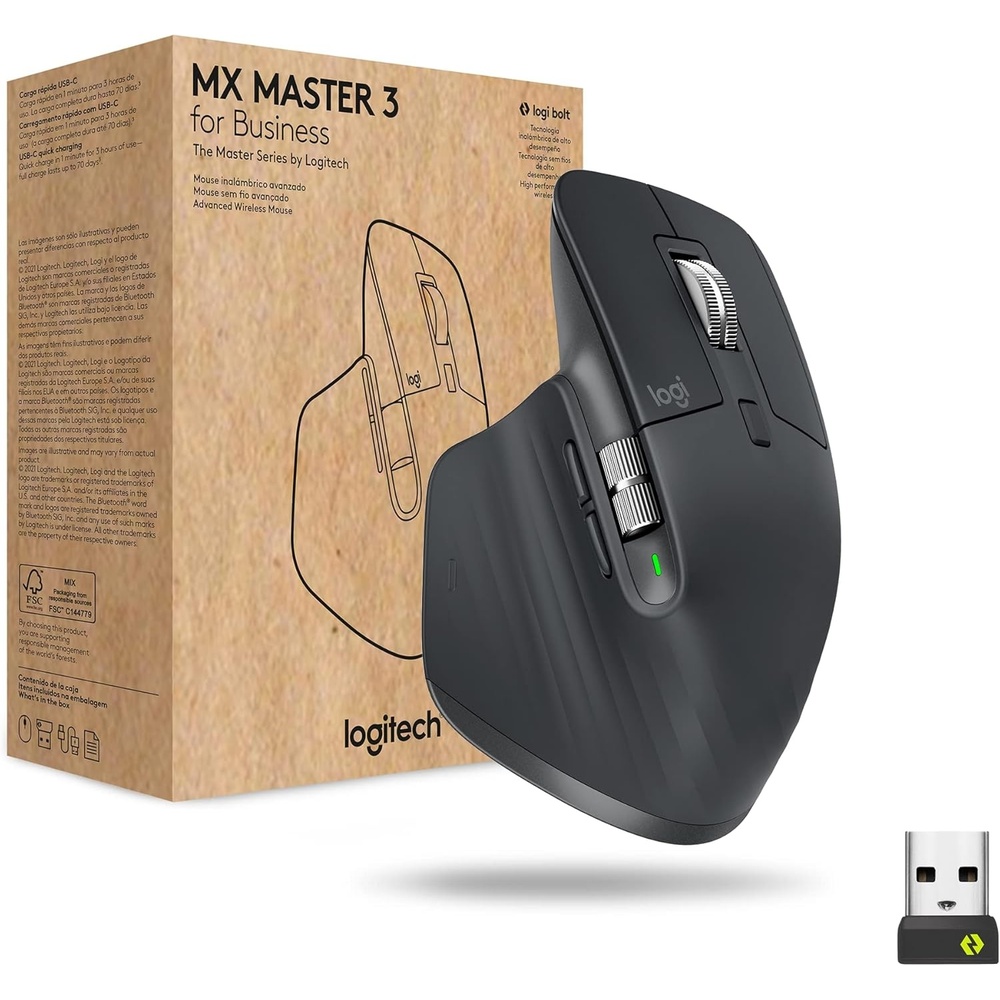 image:imageLogitech MX Master 3 for Business Wireless Mouse Logi Bolt Technology Bluetooth MagSpeed Scrolling Ergonomic Rechargeable Globally Certified PCMacLinux  GraphiteGraphite