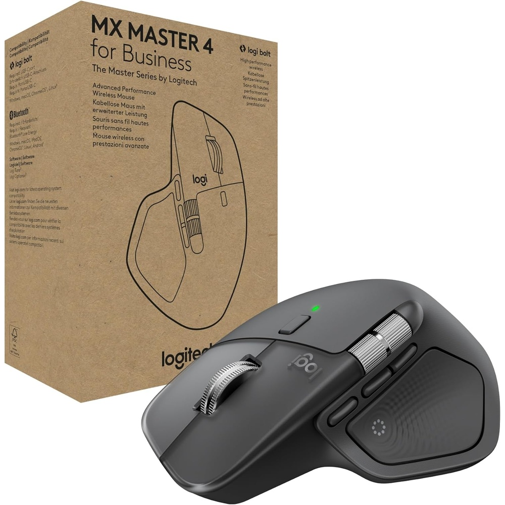 image:imageLogitech MX Master 4 for Business Wireless Mouse with Quiet Clicks 8K DPI MagSpeed Scrolling Logi Bolt Receiver Bluetooth Actions Ring Haptics USBC Charging  GraphiteGraphite
