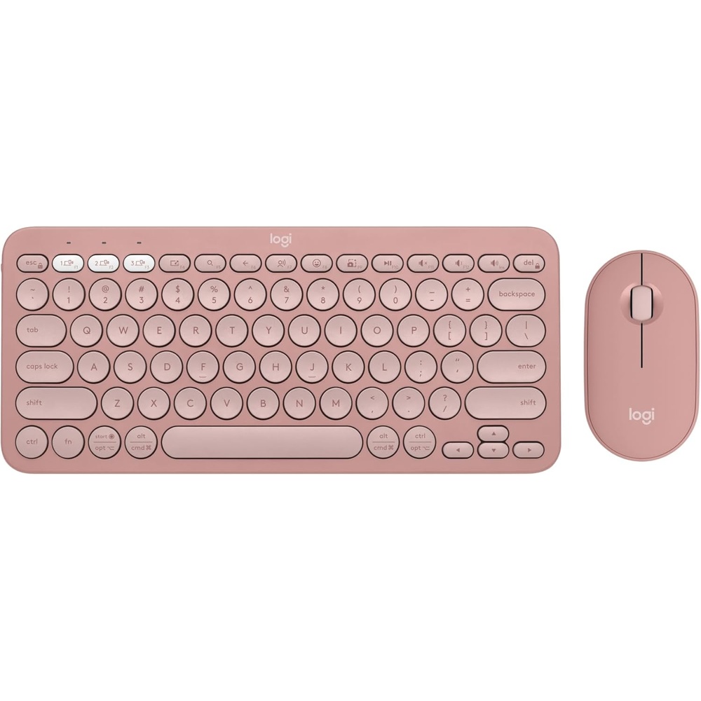 image:imageLogitech Pebble 2 Combo Wireless Keyboard and Mouse Quiet and Portable Customizable Logi Bolt Bluetooth EasySwitch for Windows macOS iPadOS Chrome Tonal RoseRose
