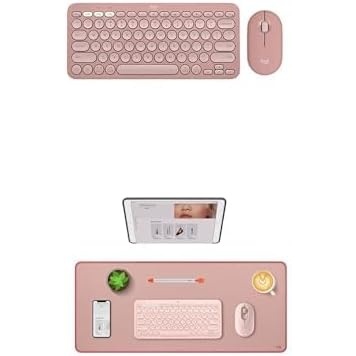 image:imageLogitech Pebble 2 Combo Wireless Keyboard and Mouse Quiet and Portable Logi Bolt Bluetooth EasySwitch for Windows macOS iPad OS Chrome  Tonal Rose  Desk Mat  Studio Series Darker Rose
