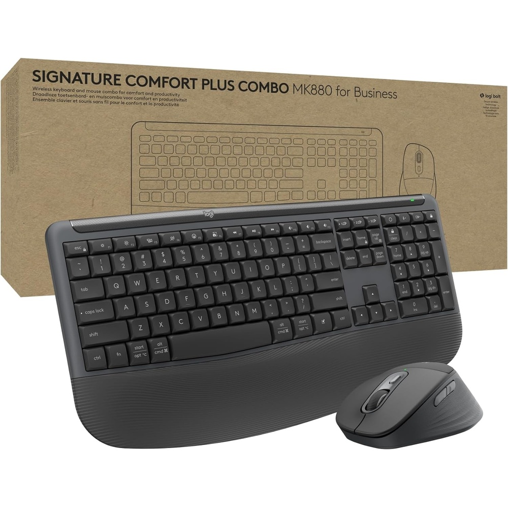 image:imageLogitech Signature Comfort Plus Combo MK880 for Business FullSize Wireless Keyboard and Mouse with Palm Rest Silent Clicks Secure Receiver Bluetooth WindowsmacOS  Graphite