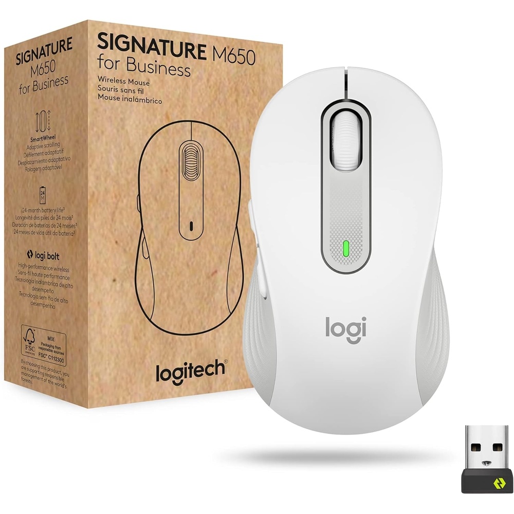 image:imageLogitech Signature M650 for Business Wireless Mouse for Small to Medium Sized Hands Logi Bolt Bluetooth SmartWheel  Off White