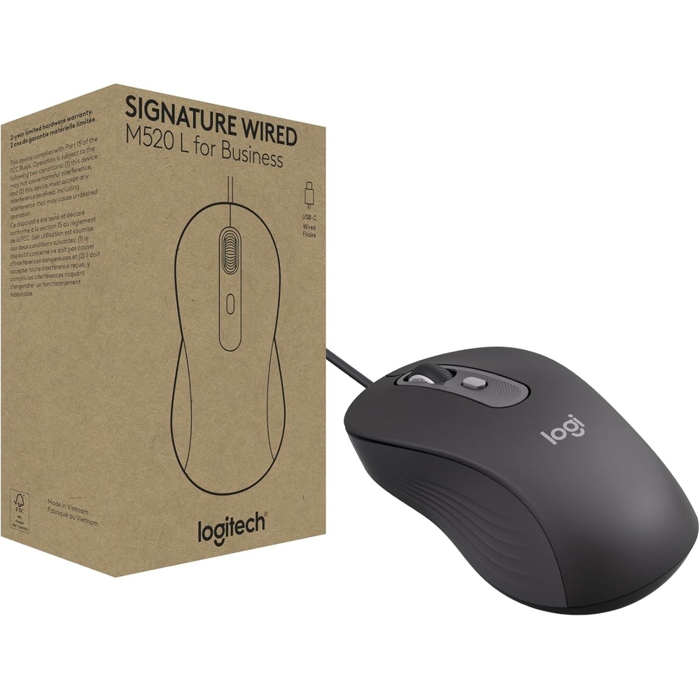 image:imageLogitech Signature Wired M520 L for Business Optical Wired Mouse USBC PlugandPlay WindowsMacChromePClaptops Graphite