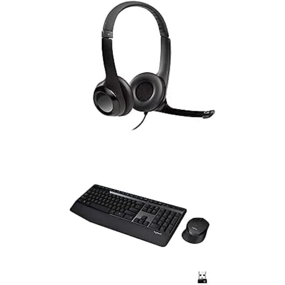 image:imageLogitech USB Headset H390 with Noise Cancelling Mic and MK345 Wireless Combo  FullSized Keyboard with Palm Rest and Comfortable RightHanded Mouse