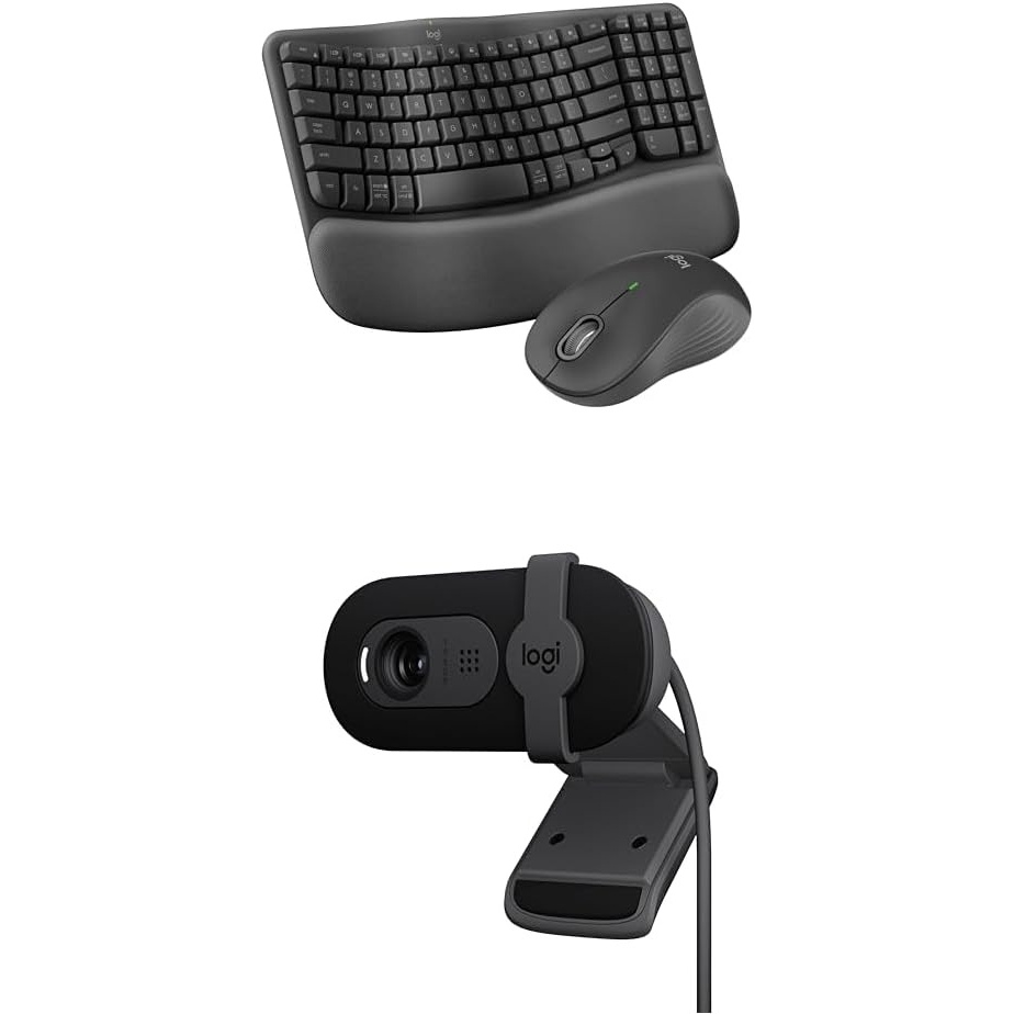 image:imageLogitech Wave Keys MK670 Combo Wireless Ergonomic Keyboard for MultiOS WindowsMac  Brio 101 Full HD 1080p Webcam for Meetings and Streaming with AutoLight Balance Builtin Mic Privacy Shutter