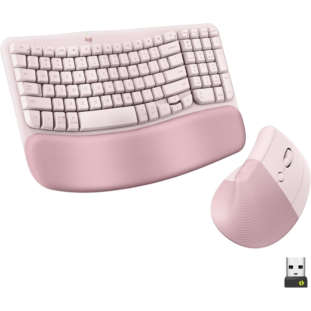 image:imageLogitech Wave Keys amp Lift Vertical Mouse Ergonomic Wireless Keyboard and Mouse Combo with Cushioned Palm Rest EasySwitch Bluetooth for MultiOS WindowsMac OffWhiteRose