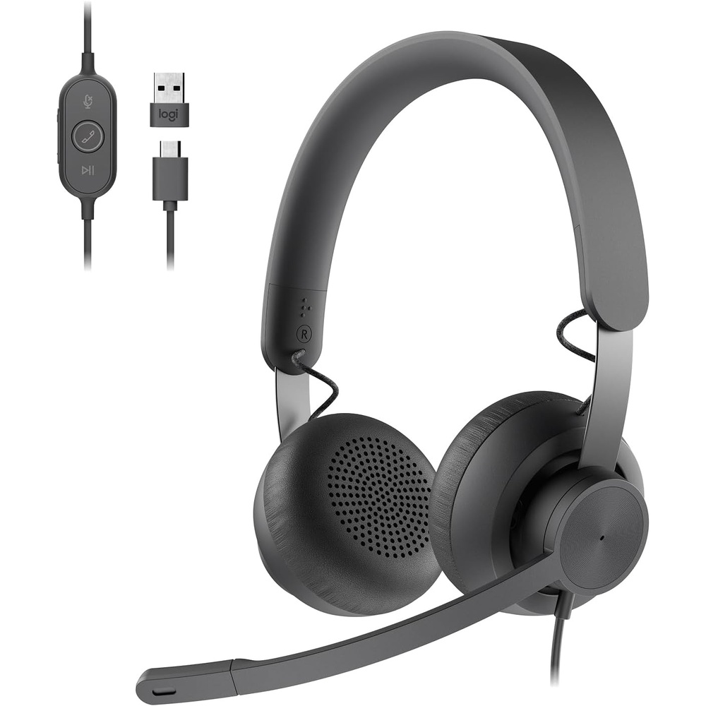 image:imageLogitech Zone 750 Wired OnEar Headset with Advanced Noisecanceling Microphone Simple USBC and Included USBA Adapter PlugandPlay Compatibility for All DevicesWired